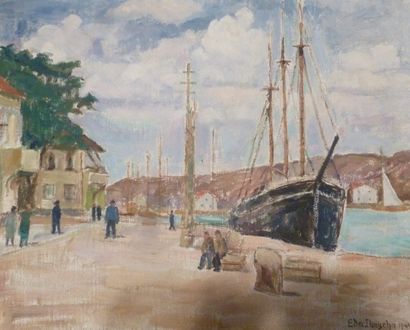 null Eda DOUSCHA (1879 - ?) Port de plaisance. Huile sur toile. Signé et daté 1944...