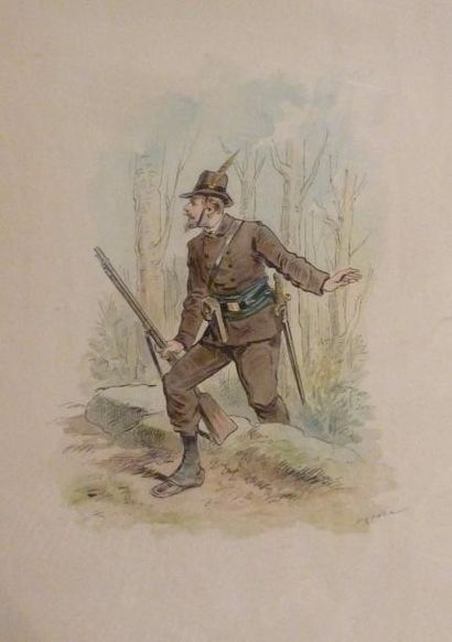 null Jules Renard DRANER (1833-1926). Le chasseur. Aquarelle sur papier. Signé en...