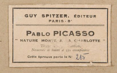 null D'après Pablo PICASSO (1881-1973)
Nature morte à la charlotte - Circa 1960
Lithographie...