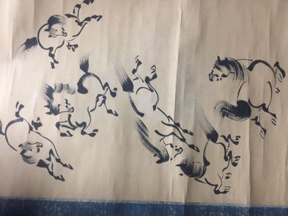 null Kakemono à décor de chevaux
Encre sur papier
Japon, XIXème siècle, Epoque Edo
H....
