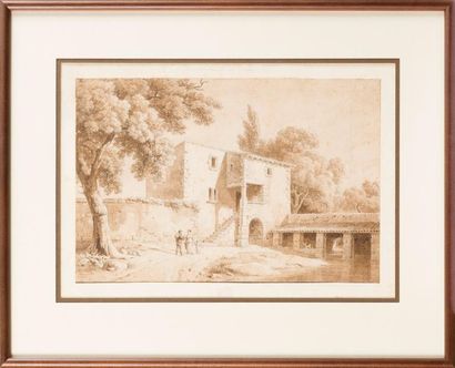Constant Bourgeois du castelet (1767-1841) 
Maison au bord de la rivière
Encre sur...