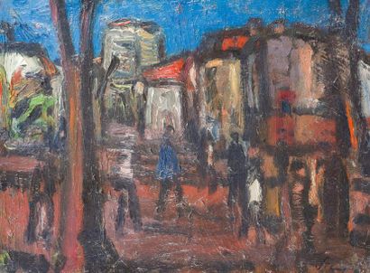 Sylvain VIGNY (1903-1970) 
Place de village
Huile sur toile.
Signé en bas à droite
33...