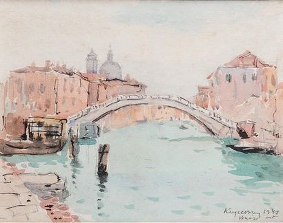 Nicolas KRYCEVKY (1898-1961) Pont sur le Rialto - 1948
Aquarelle sur papier
Signé...