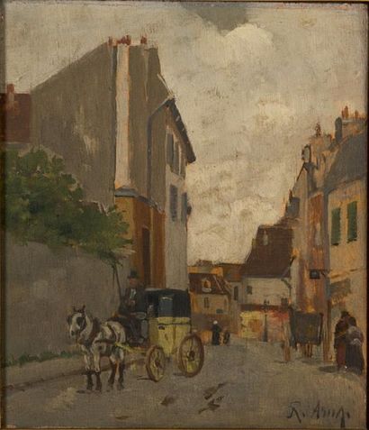 Raoul ARUS (1848-1921) La rue du Mont-Cenis à Montmartre
Huile sur panneau.
Signé...