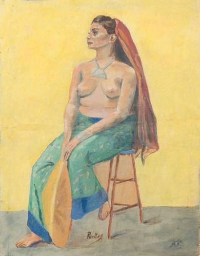 Henri Jean PONTOY (1888-1968) * Femme assise
Huile sur toile.
Signé en bas au milieu....