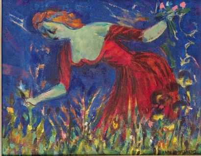 MARC SAINT SAËNS (1903-1973) * La cueillette des fleurs
Huile sur toile.
Signé en...