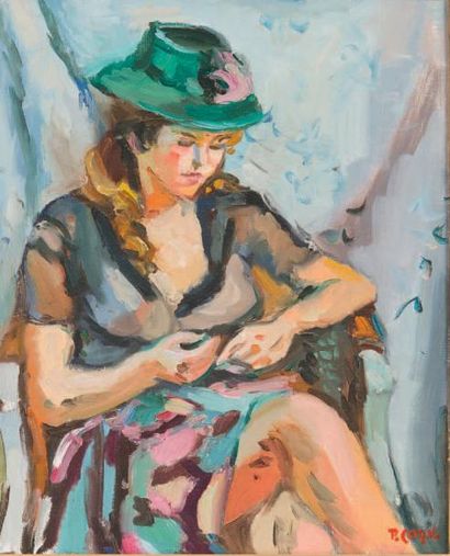 Pierre CORNU (1895-1996) * Jeune femme songeuse
Huile sur toile.
Signé en bas à droite.
55...