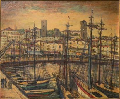 Jean RAFFY LE PERSAN (1920-2008) Voiliers à quai
Huile sur panneau.
Signé en bas...