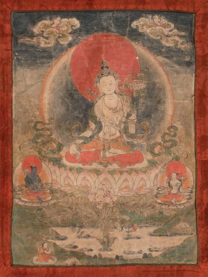 null Petit thangka en polychromie sur textile
Représentant la Tara blanche en méditation...