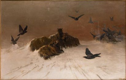 Auguste Friedrich SCHENCK (1828-1901) * Troupeaux sous la neige
Huile sur toile.
Signé...