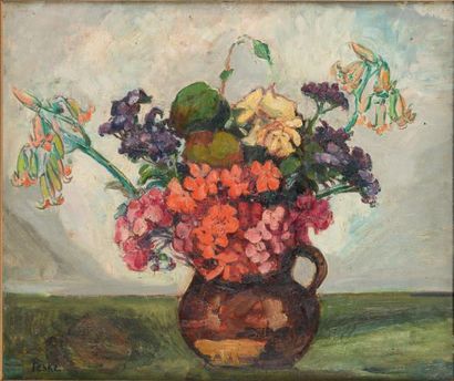 Jean PESKÉ (1870-1949) * Bouquet de fleurs
Huile sur carton.
Signé en bas à gauche.
45...