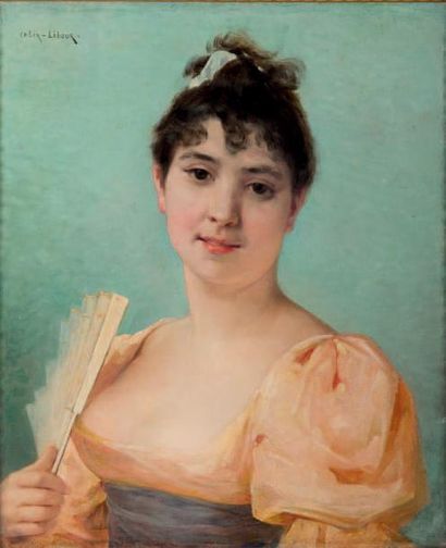 Uranie Alphonsine COLIN-LIBOUR (1833-?) Femme à l'éventail
Huile sur toile.
Signée...