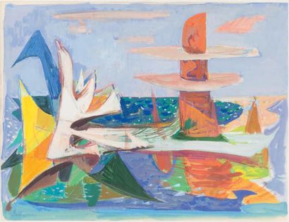 Jean Aujame (1905-1965) * Matin sur l'adriatique
Huile sur papier.
Signé en bas à...