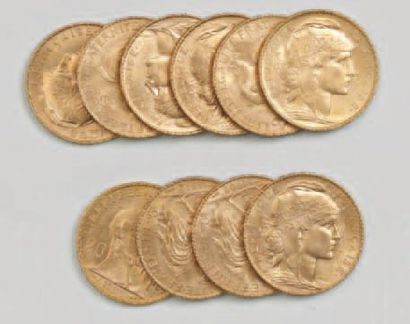10 pièces de 20 Francs or : 1905 ; 1905 ;...