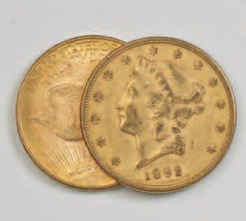 2 pièces de 20 dollars US : 1892 ; 1920.