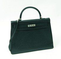 HERMES Sac « Kelly » sellier, rigide, 35 cm en chèvre de Mangalore noir, attaches...