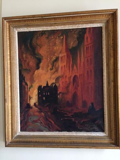 Pierre LE TRIVIDIC (1898-1960) L'incendie 

Huile sur toile. Signé en bas à droite...