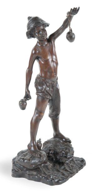 Giovanni de Martino (1870-1935) « Le pêcher napolitain ». Sculpture en bronze ciselé...