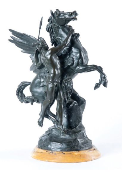 Émile Louis PICAULT (1833-1915) « Pégase dompté par Persée». Sculpture en bronze...
