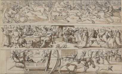 Hans Félix SCHÄRER (1586-1636) *La chasse, la danse et la promenade en traîneau
Plume...