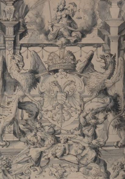 Christoph MURER (1558-1614) Etude pour un vitrail avec la figure allégorique de la...