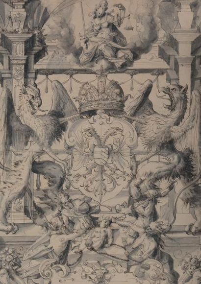 Christoph MURER (1558-1614) Etude pour un vitrail avec la figure allégorique de la...