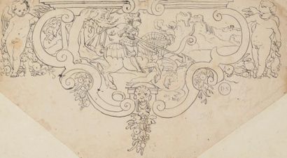 Hans Caspar I LANG (1571-1645) *Saint Georges terrassant le dragon dans un cartouche
Plume...