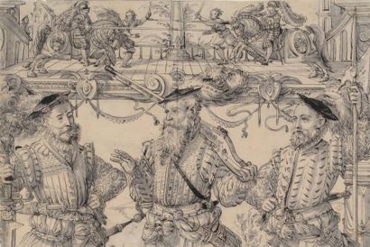 Daniel LINDTMAYER (1552-1606/07) *Trois figures d'hommes à mi-corps avec dans le...