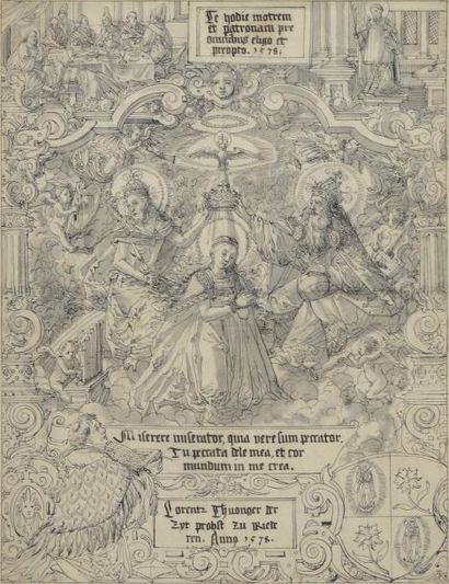 Attribué à Daniel LINDTMAYER (1552-1606/07) *Couronnement de la Vierge avec les armoiries...