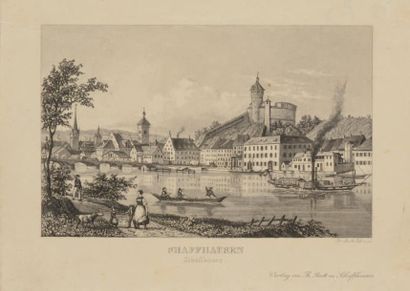 Th. BECK, actif vers 1870 *Trois vues de Schaffhausen, le Rhin au premier plan et...