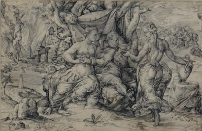 Jost AMMAN (1539-1591) *Loth et ses filles
Plume et encre noire, lavis gris
Daté...