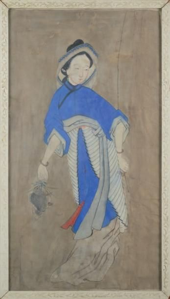 Emile BERNARD (1868-1941) Portrait d'une japonaise en pied.
Encre et aquarelle sur...