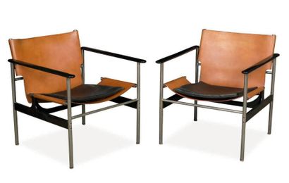 Charles POLLOCK (1930-2013) 
Paire de fauteuils 657 «Sling».
Edition Knoll international....