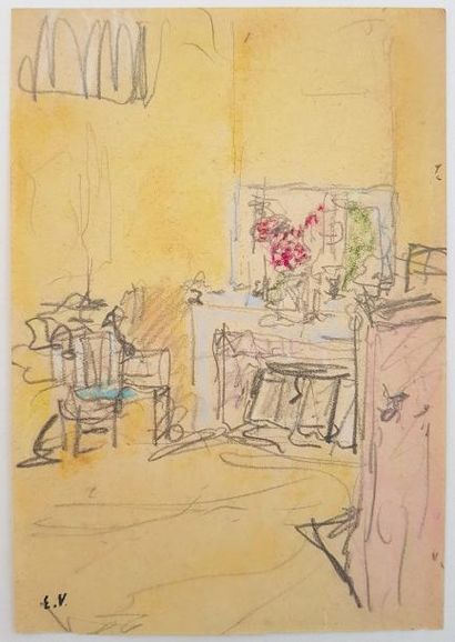 Edouard VUILLARD (1868-1940) 
Chambre d'Edouard VUILLARD au château des Clayes 1932-1935.
Pastel...