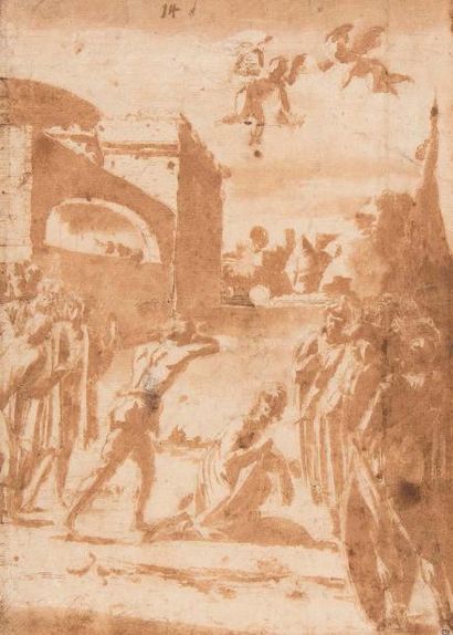 Ecole florentine (?), vers 1600 
Le martyre d'une sainte
Pinceau, lavis brun (mauvais...