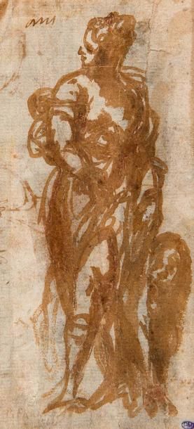 Ecole véronaise, 16ème siècle 
Une femme drapée debout
Pinceau et lavis brun (mauvais...