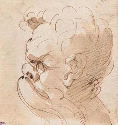 Attribué à Ubaldo GANDOLFI (1728-1781) 
Caricature d'une tête d'homme, vue de profil...