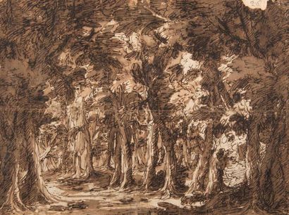 Attribué à Pier Francesco MOLA (1612-1666) 
Un chemin dans une forêt
Plume et encre...