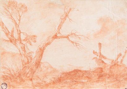 Alessandro Magnasco (1667-1749) 
Paysage avec deux arbres sur la gauche
Sanguine...