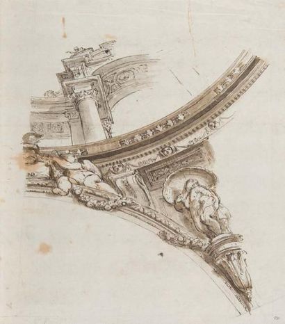 Ecole Italienne, 18ème siècle 
Etude pour un écoinçon de plafond d'église
Pierre...