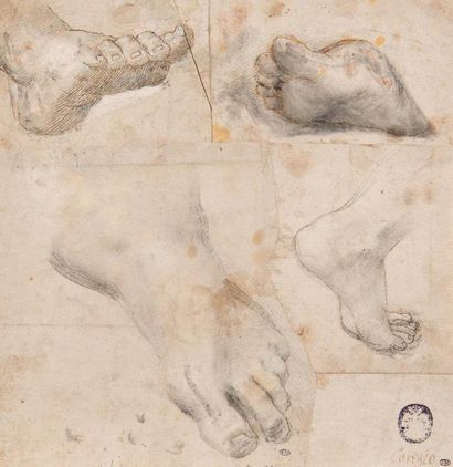 Entourage de Bernardino GATTI, IL SOJARO (c. 1495-1576) 
Quatre études de pied
Pierre...