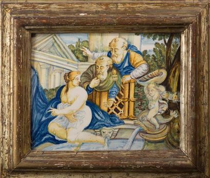 CASTELLI, XVIIIe siècle † «Suzanne & les vieillards»
Plaque rectangulaire en faïence...