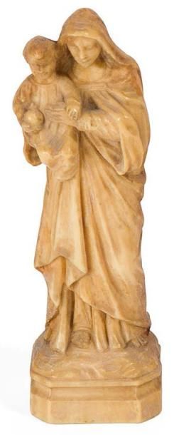 ÉCOLE FRANÇAISE FIN XIXÈME SIÈCLE, DÉBUT XXÈME SIÈCLE † Vierge à l'enfant.
Statuette...