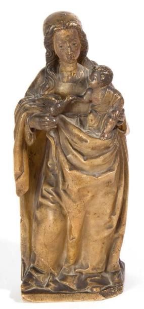 Ecole Française XVIème siècle † Vierge à l'enfant
Statuette en albâtre sculpté, patiné...