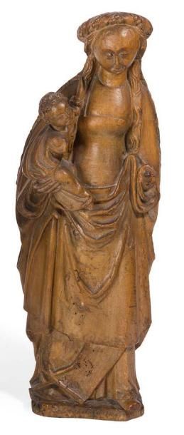 Anvers, XVème siècle † Vierge à l'enfant
Groupe en noyer sculpté et patiné.
H. 42,5...