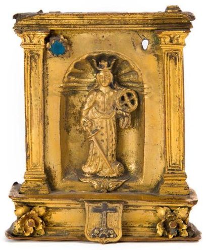 null Baiser de Paix en bronze ciselé et doré à décors de Sainte Catherine
XVIème...