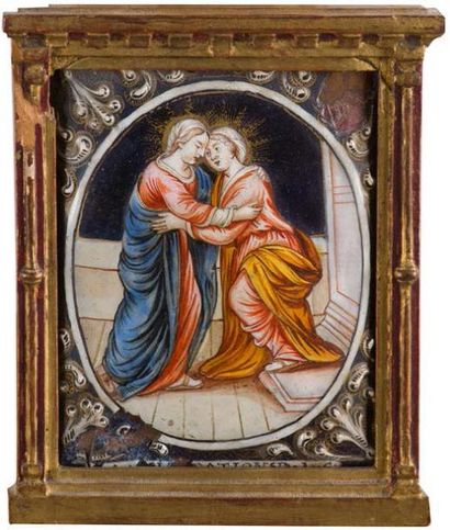 Limoges, XVIIème siècle Sainte Marie-Madeleine
Email polychrome sur métal (Accidents)...
