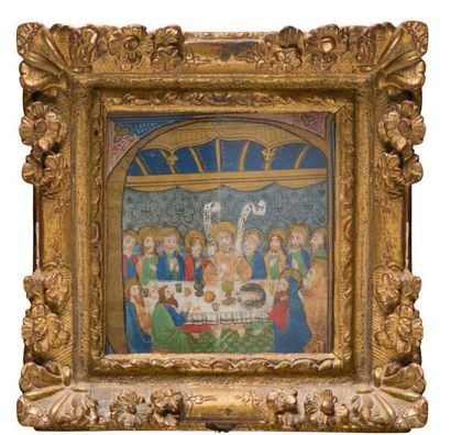 Ecole française. XV-XVIème siècle † La Sainte Cène
Enluminure, gouache et or sur...