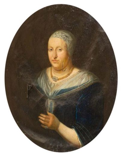 Ecole française. Fin XVIIème, début XVIIIème siècle Portrait d'une femme au collier
Huile...