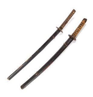 null Deux sabres Wakizashi.
Une lame de 47 cm et une autre de 54 cm.
Japon début...